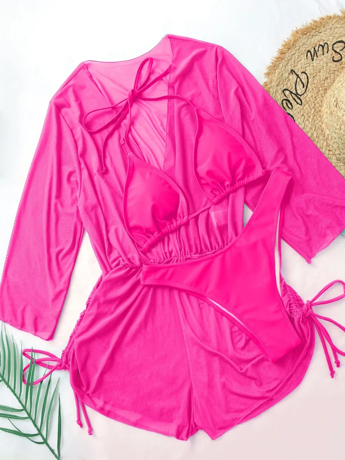Sexy Long Sleeves Cover Up Bikini Set