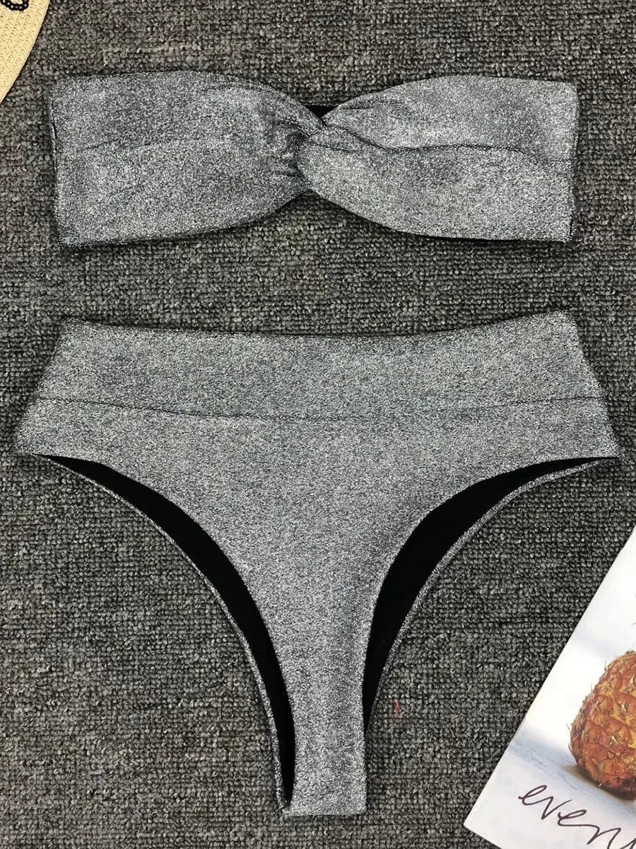 Shiny Glitter Sparkling Bandeau Swimsuit