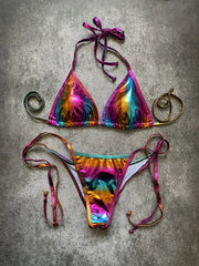 Shiny Swimwear Women Halter Bathers Bling Sequin Bikini Set