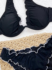 Ruffled Halter Underwired V-bar Bikini