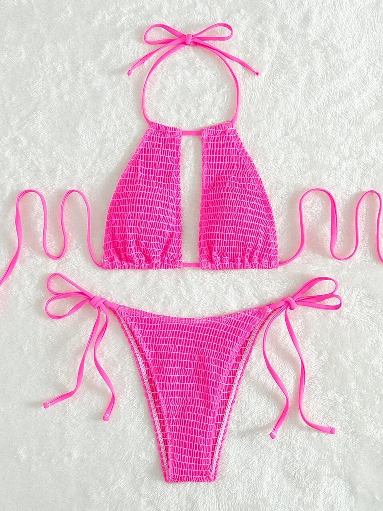 Orange Halter Neck Push Up Micro Swimsuit
