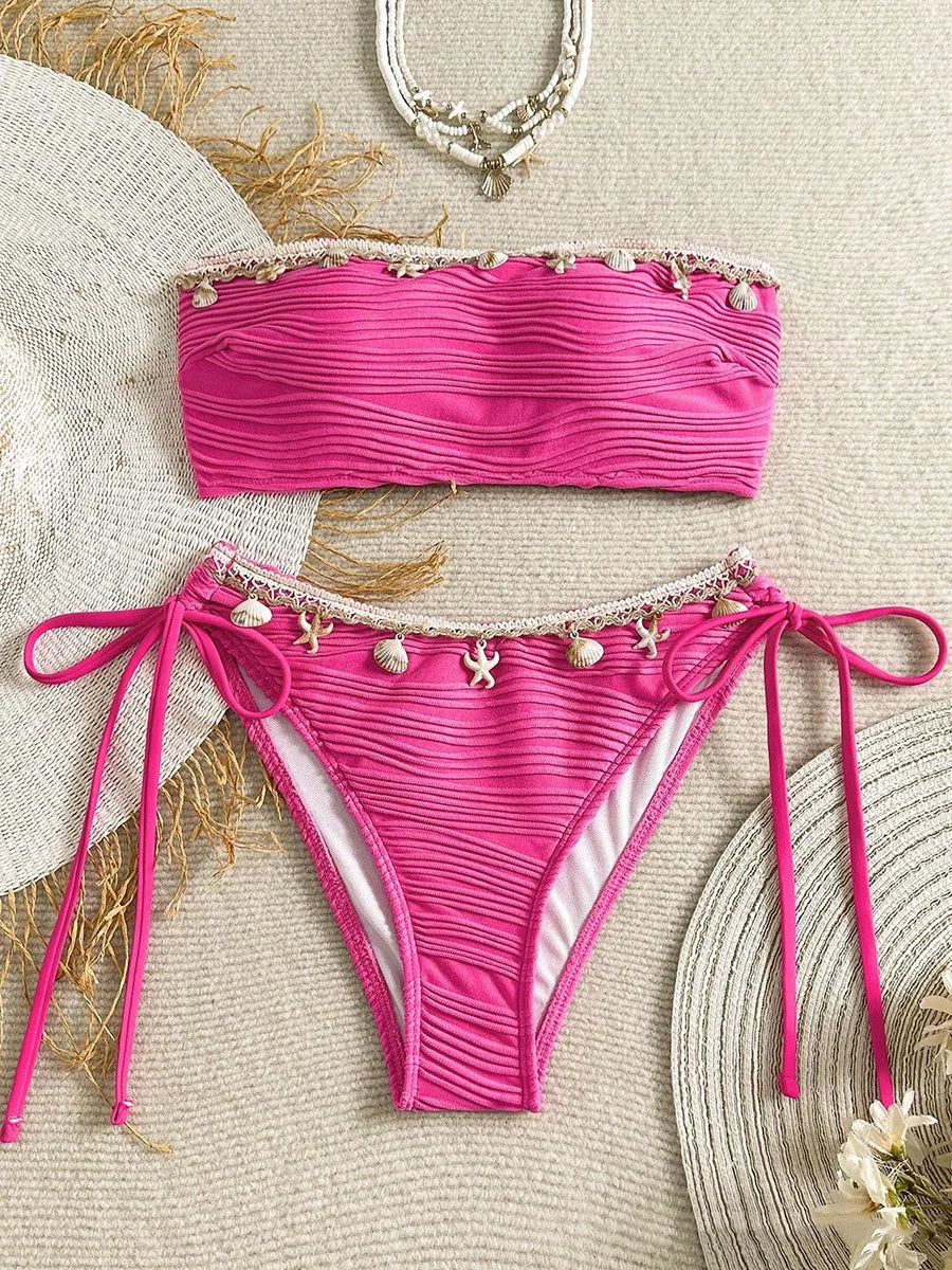 XS - XL Bandeau Wrinkled High Cut Bikini