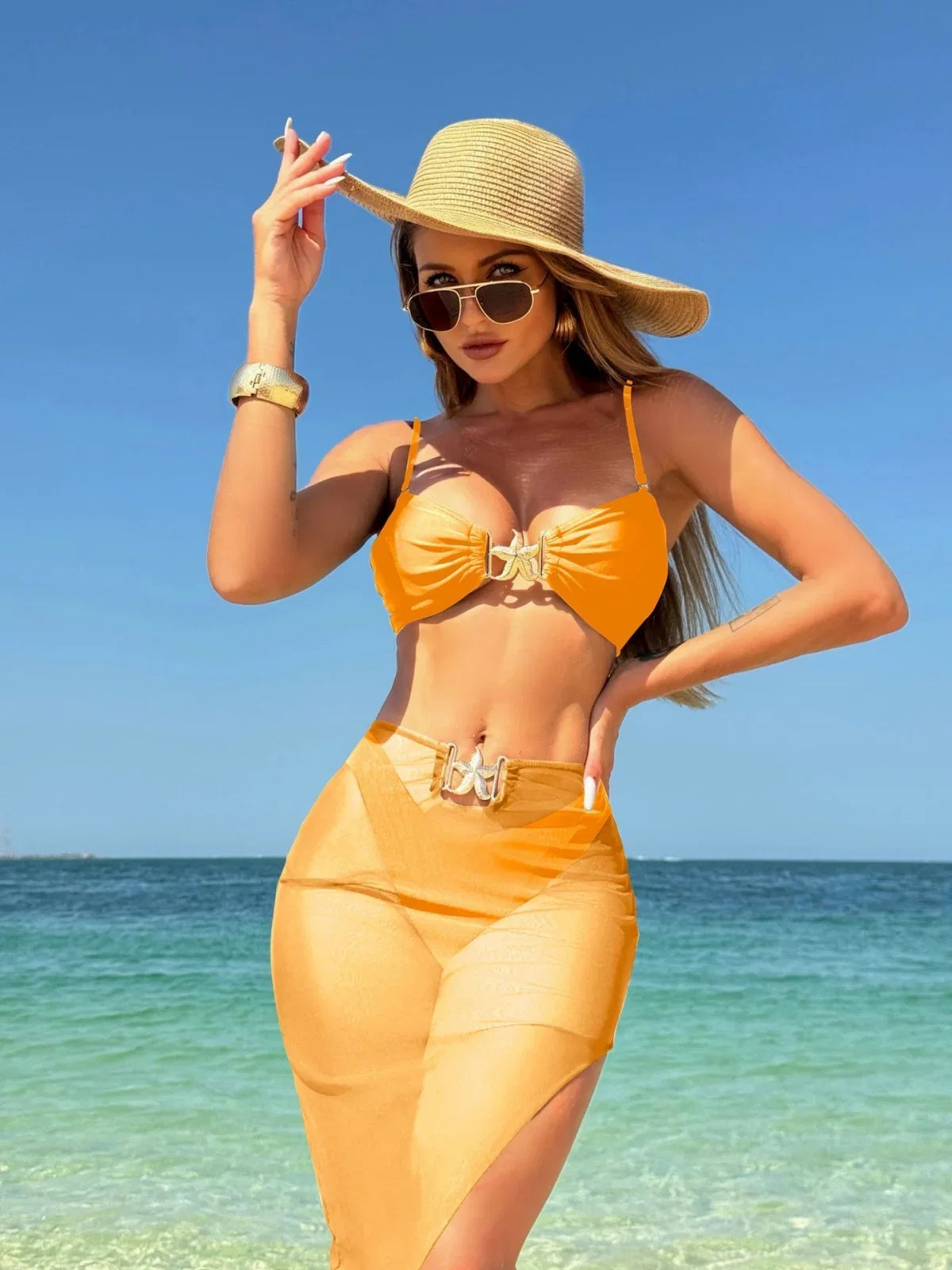 Sexy White Black Skirt 3 Piece Bikini Set