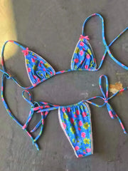 Floral Print Halter Strappy Bikini