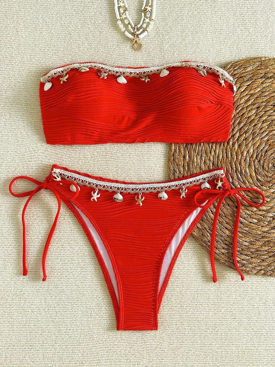 XS - XL Bandeau Wrinkled High Cut Bikini