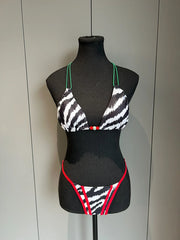 Sexy Red Zebra Print Patchwork Bikini Set