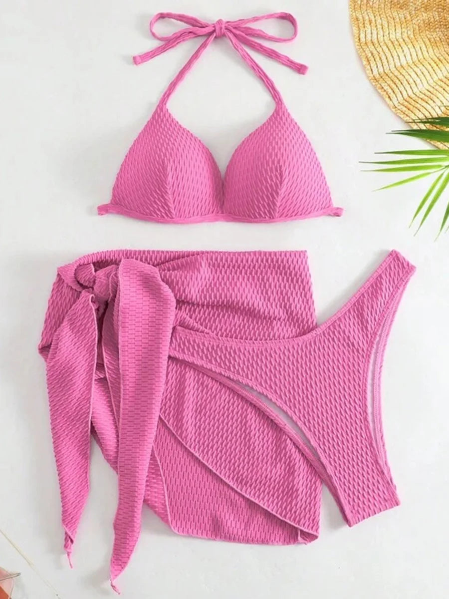 With Beach Sarong Bra Cup Wrinkled Bikini
