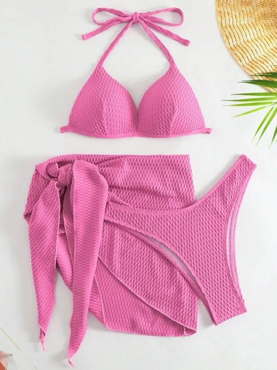 With Beach Sarong Bra Cup Wrinkled Bikini