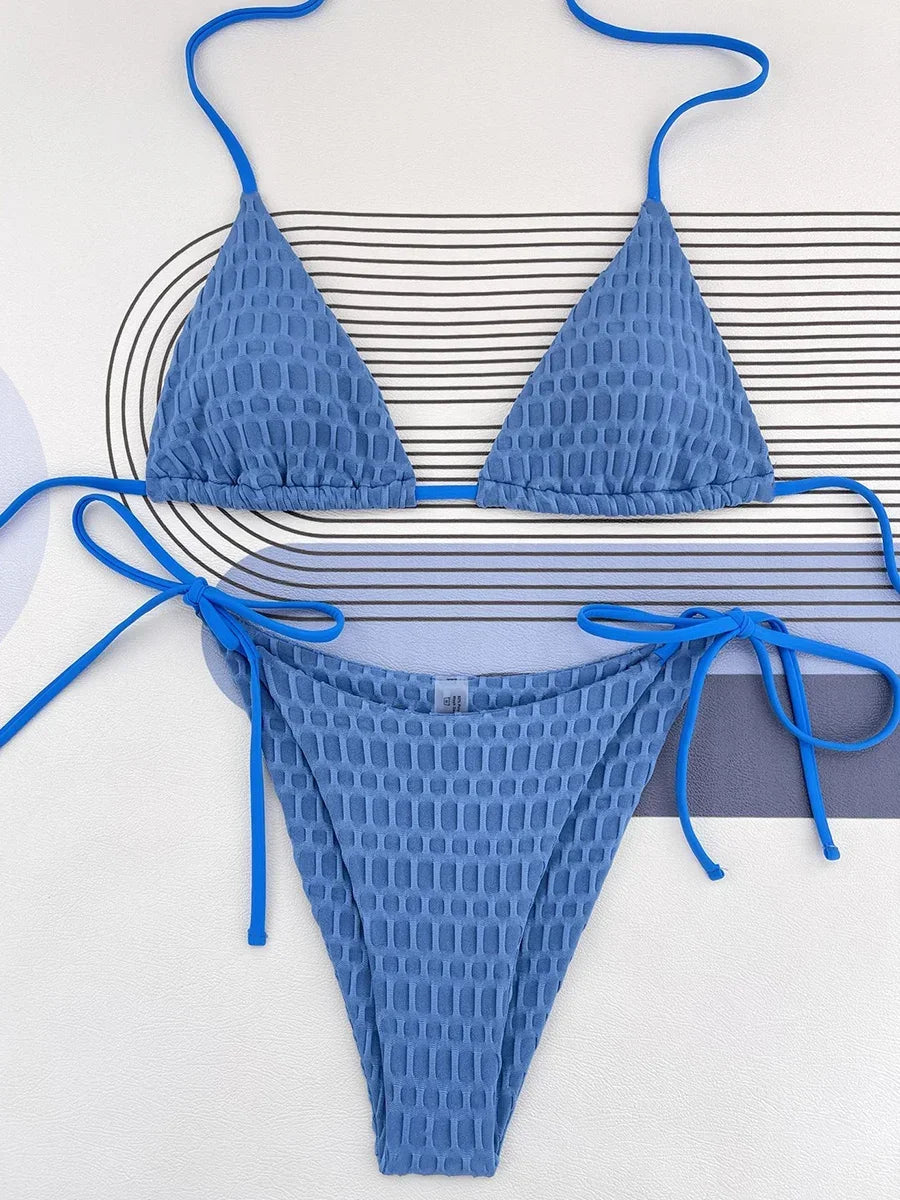 Halter Wrinkled Mini Micro Bikini