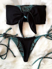 Sexy Printed Bow Knotted Bandeau Bikini