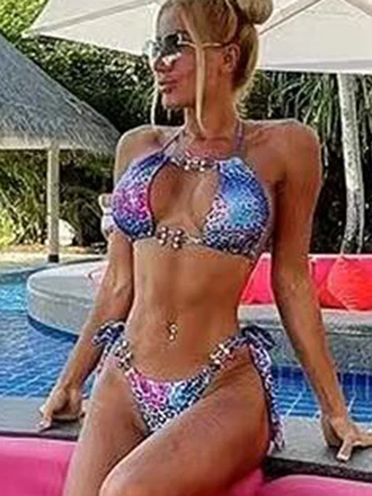 Splicing Jewelled Diamond Bikini