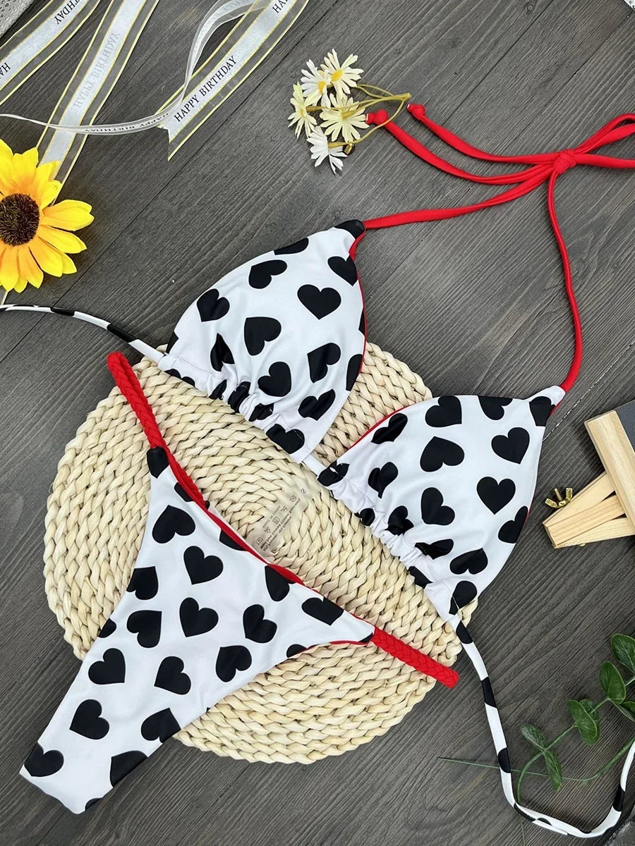 Printed Halter Wrinkled Bikini