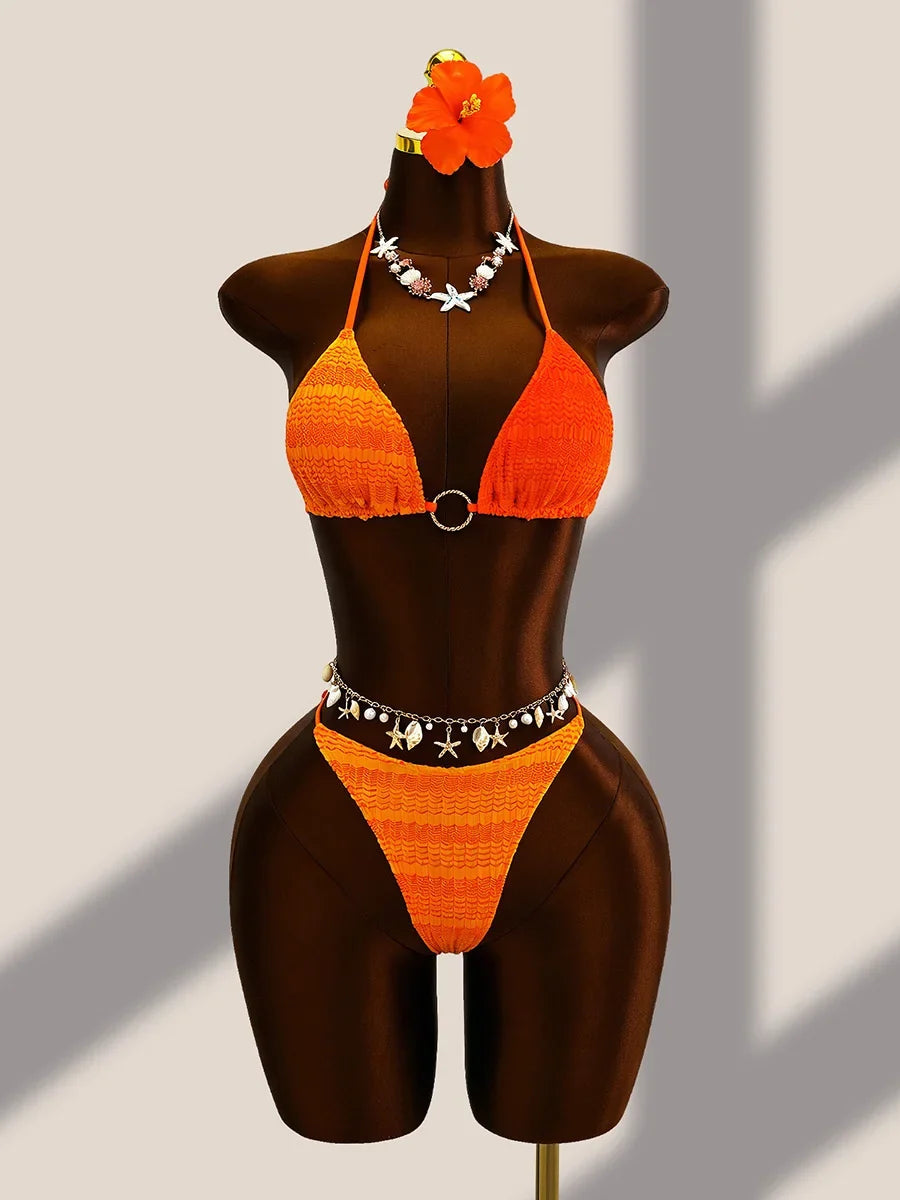 4PCS with Cover Up Skirt Gradient Knit Bikini
