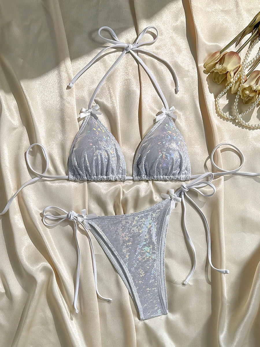 Glitter Sparkling Halter Bow Bikini