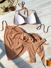 With Beach Sarong Bra Cup Wrinkled Bikini