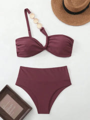 Sexy Metal Chain One Shoulder Bikini Set