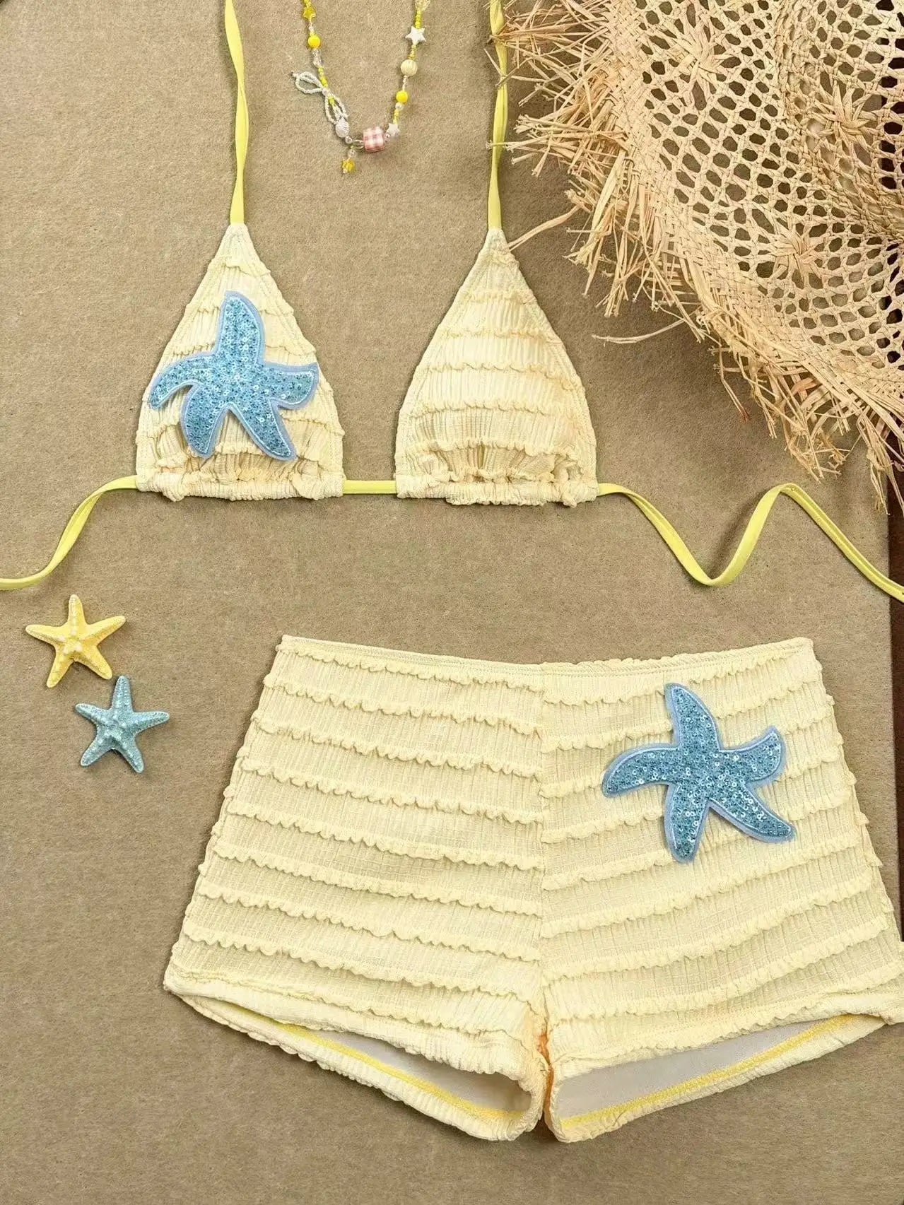 Sexy White Black Starfish Ornament Bikini Set