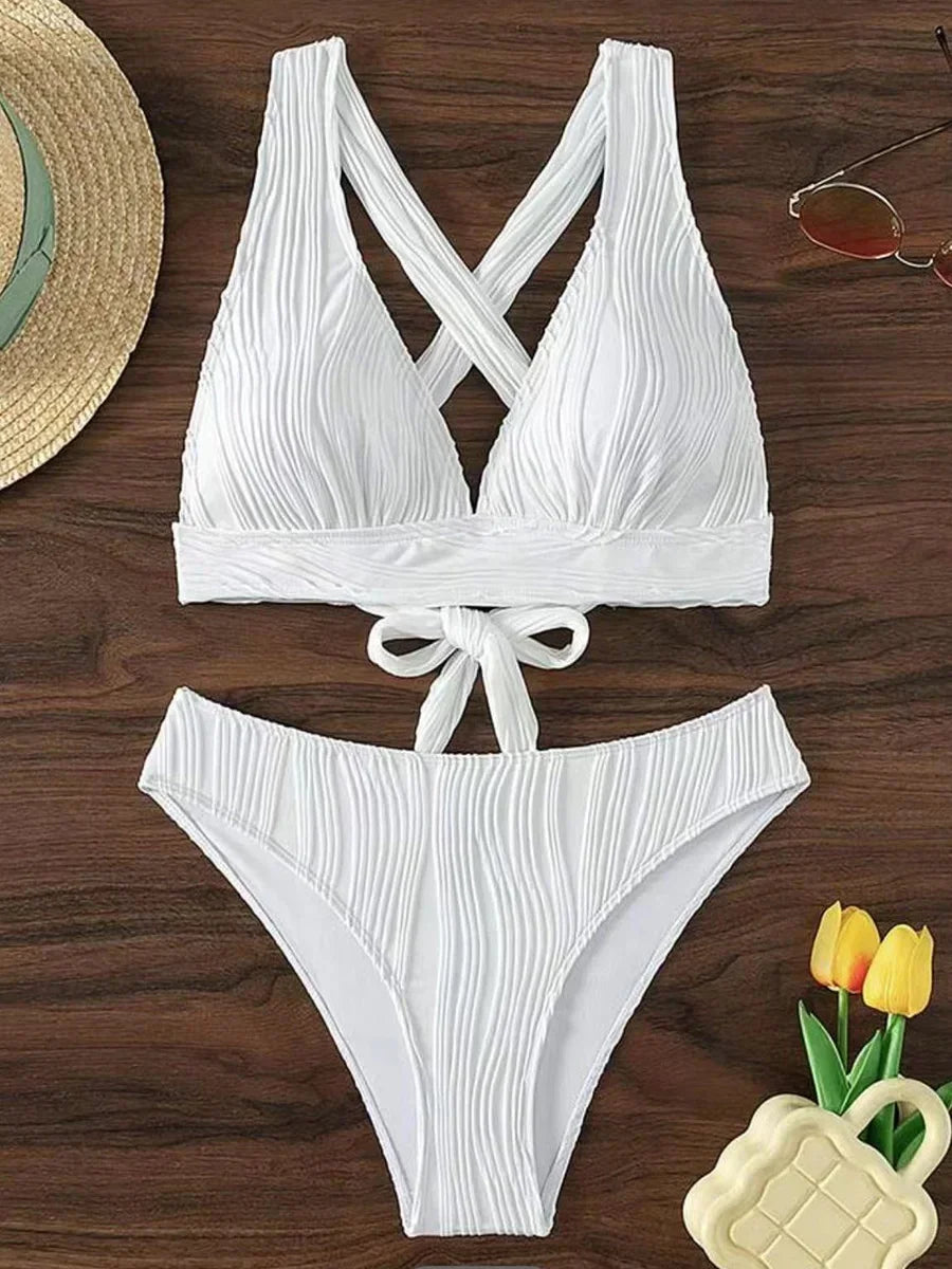 Wrinkled Crinkled Cross Back Bikini