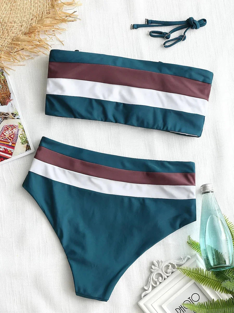 Sexy Striped Bandeau Bikini