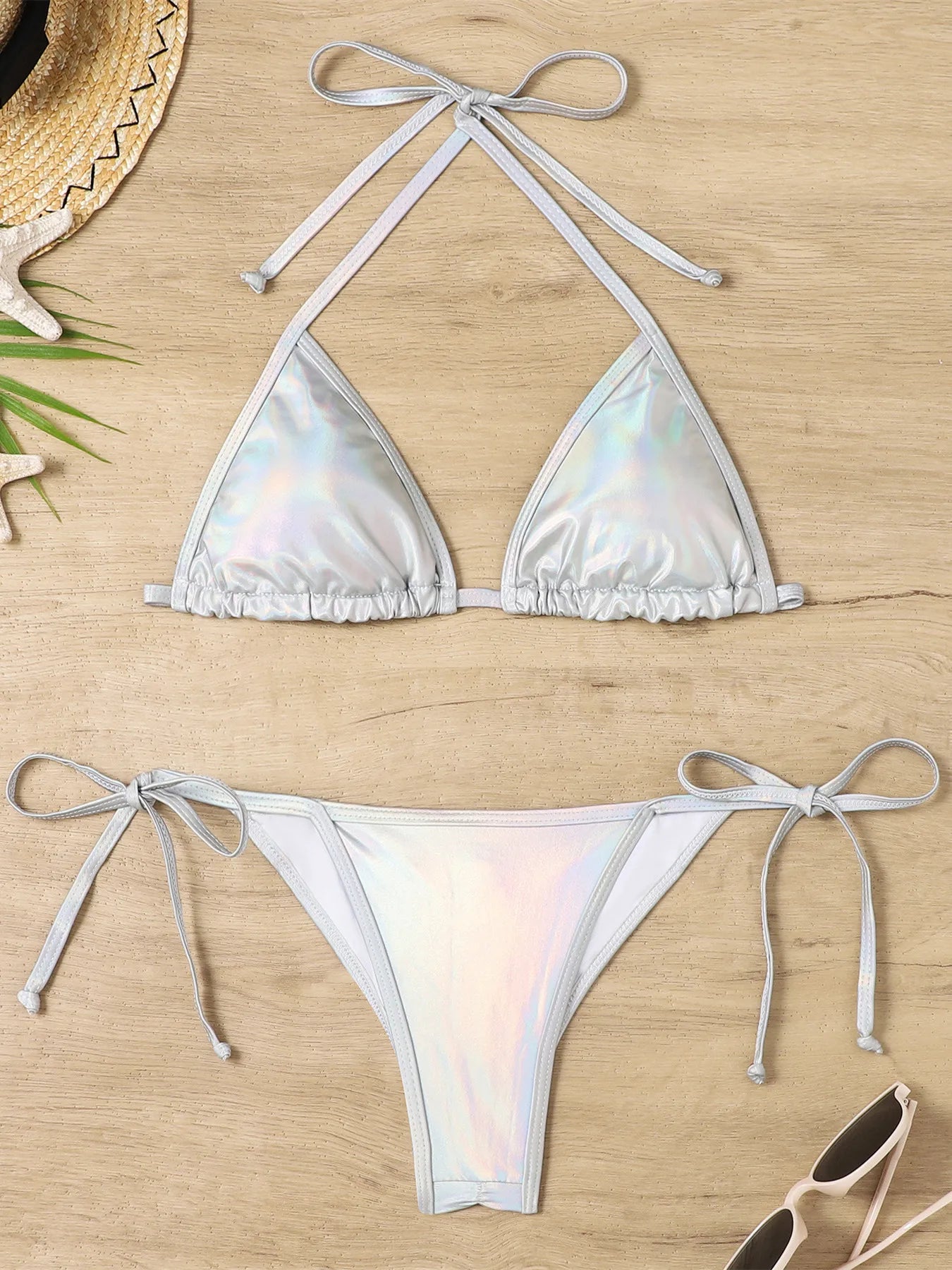 Shiny Swimwear Women Halter Bathers Bling Sequin Bikini Set