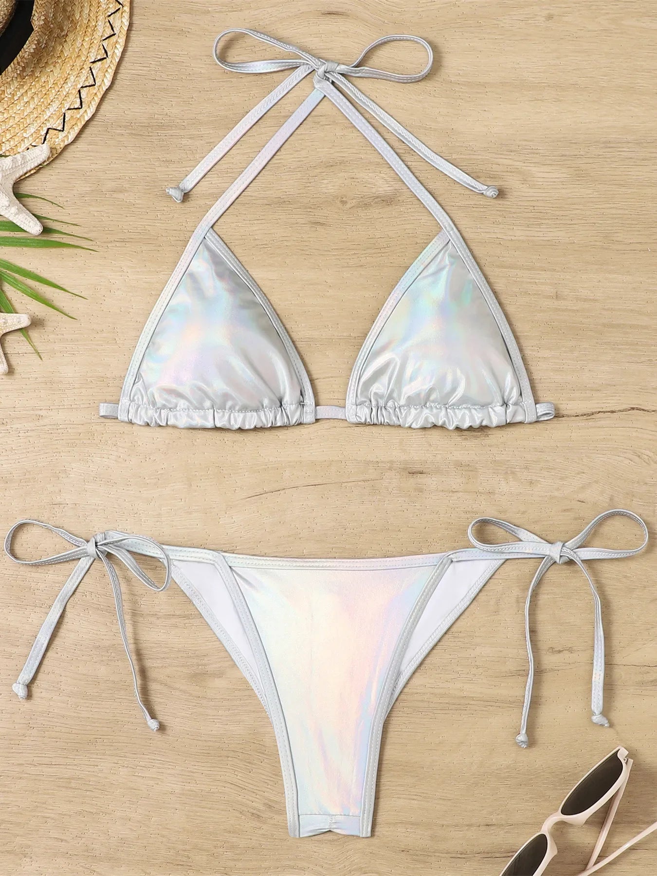 Shiny Swimwear Women Halter Bathers Bling Sequin Bikini Set
