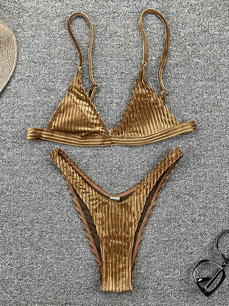 Ribbed Metallic Velvet Bikini