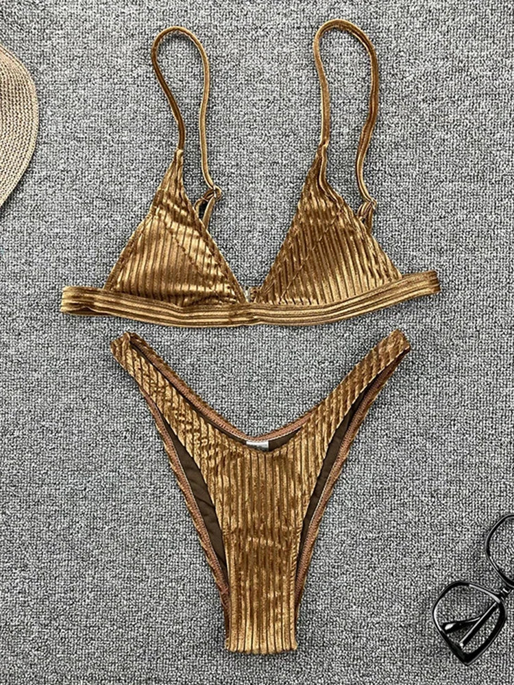 Ribbed Metallic Velvet Bikini