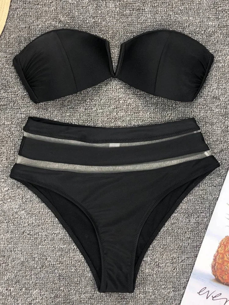 V Shaped Bandeau High Waist Bikini