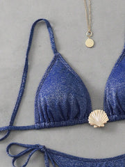 Glitter Sparkling Metal Shell Halter Bikini