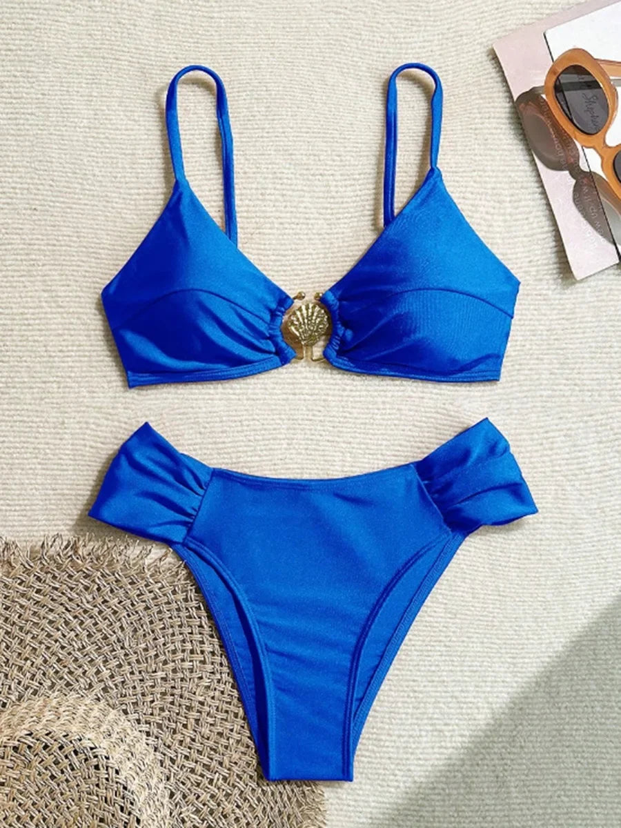 S - XL Metal Shell Halter Female Swimsuit