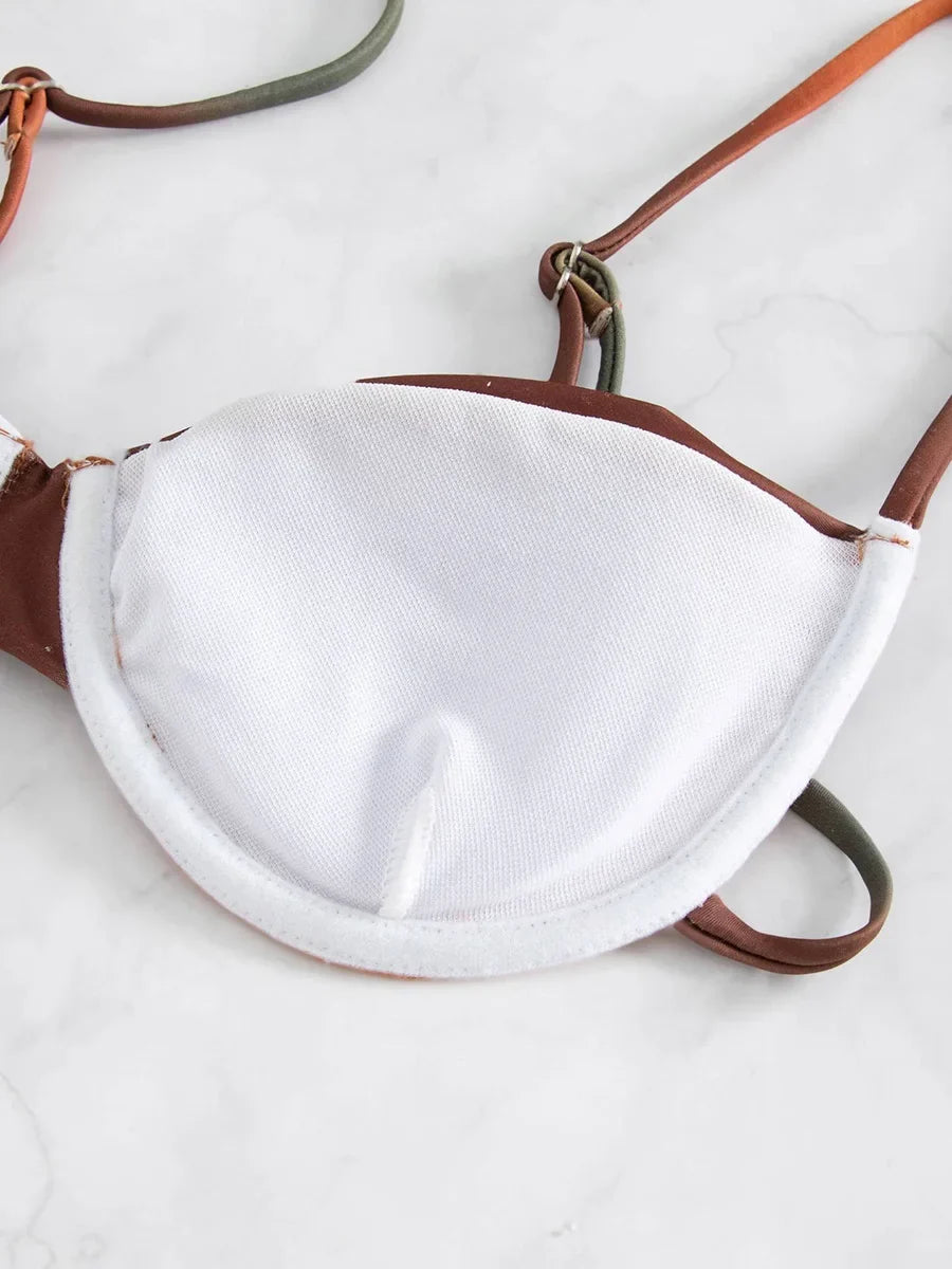 Gradient Wrinkled Underwired Brazilian Bikini