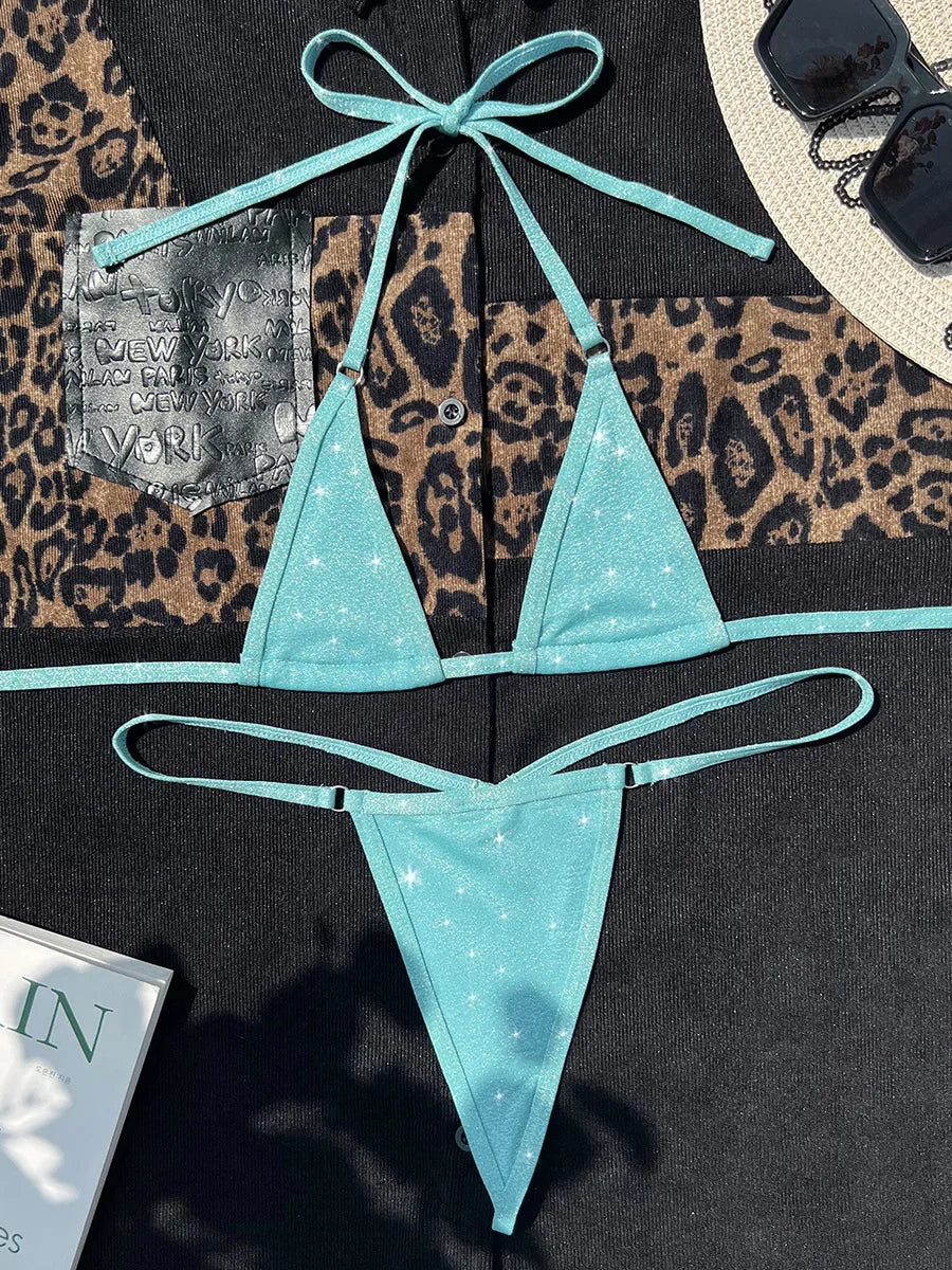 Shiny Halter Extreme Mini Micro G String Bikini
