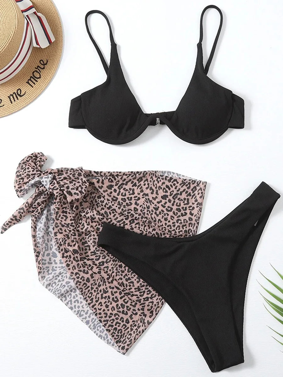 Marble Print V-Bar Underwired Bikini