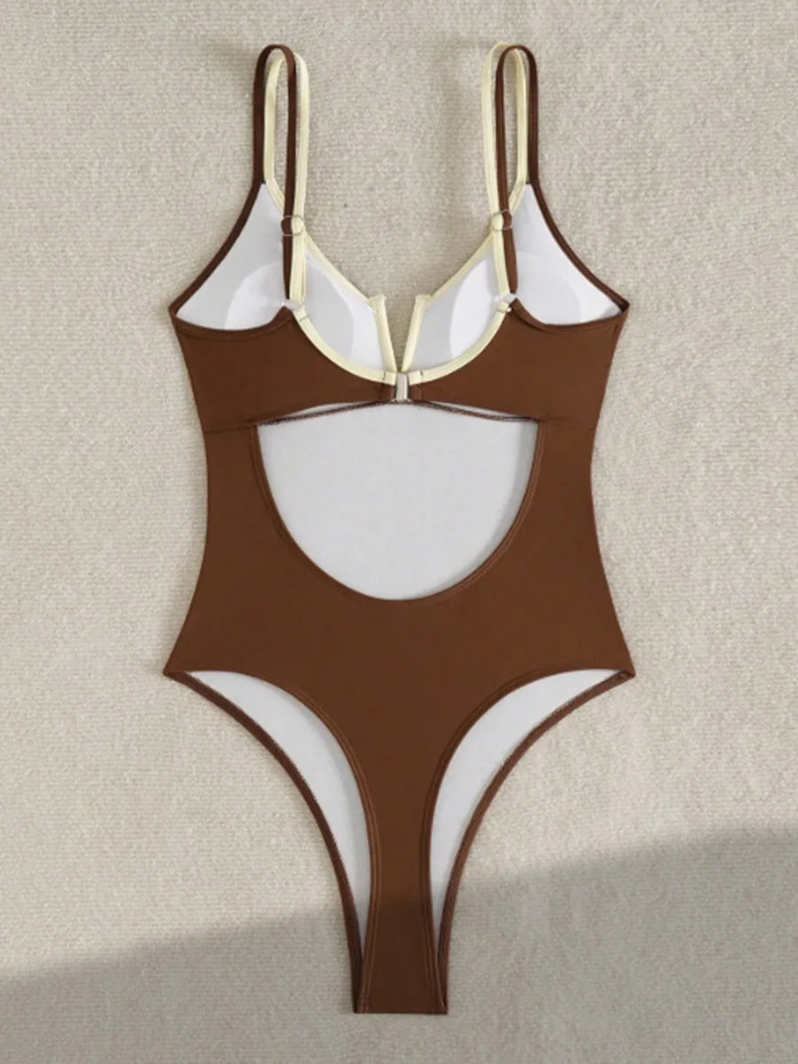 Splicing Underwired V-Bar Women Micro Thong Swimwear One Piece Swimsuit