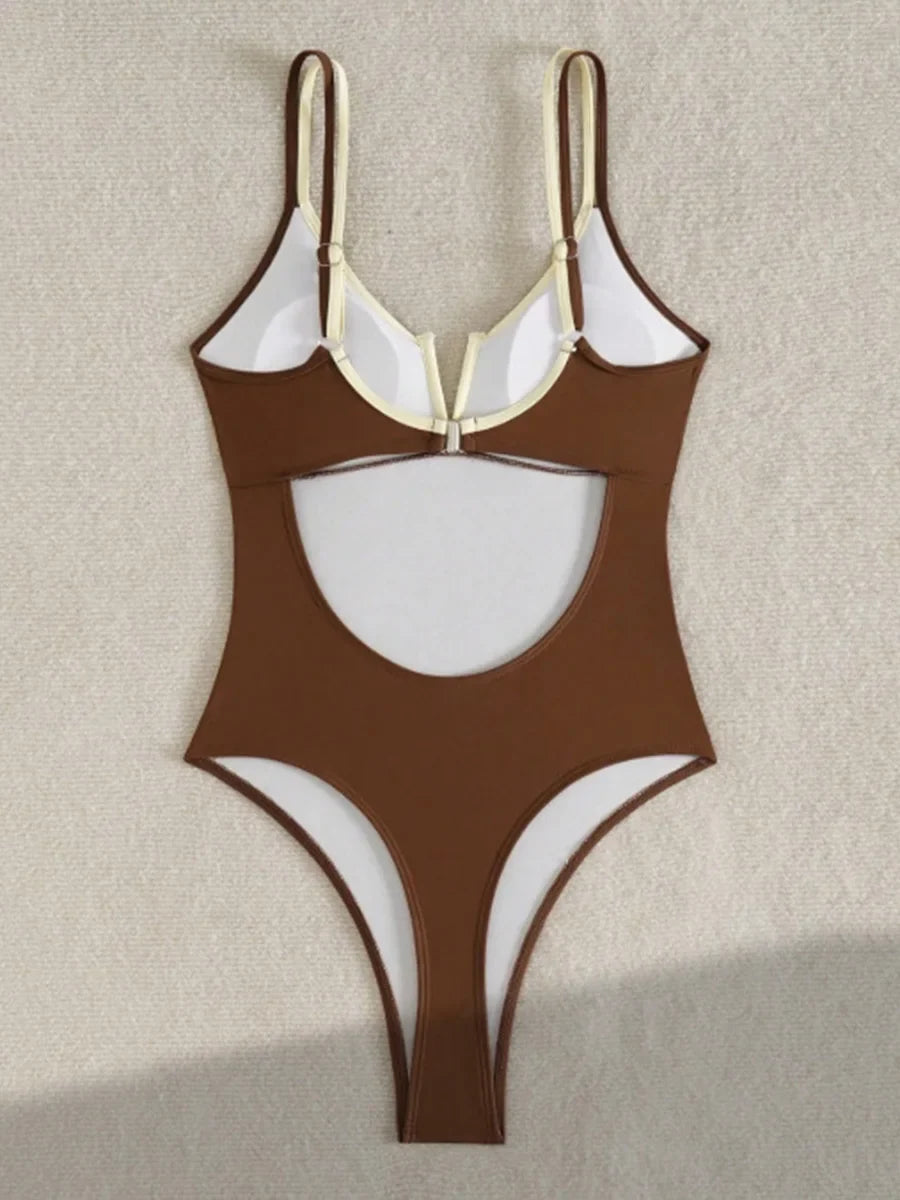 Splicing Underwired V-Bar Women Micro Thong Swimwear One Piece Swimsuit