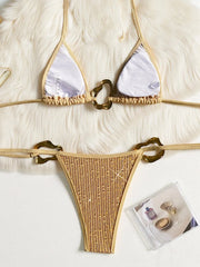 Metal Ring Shiny Sequins Bikini