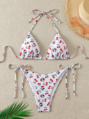 XS - L Cherry Print Halter Strappy Bikini