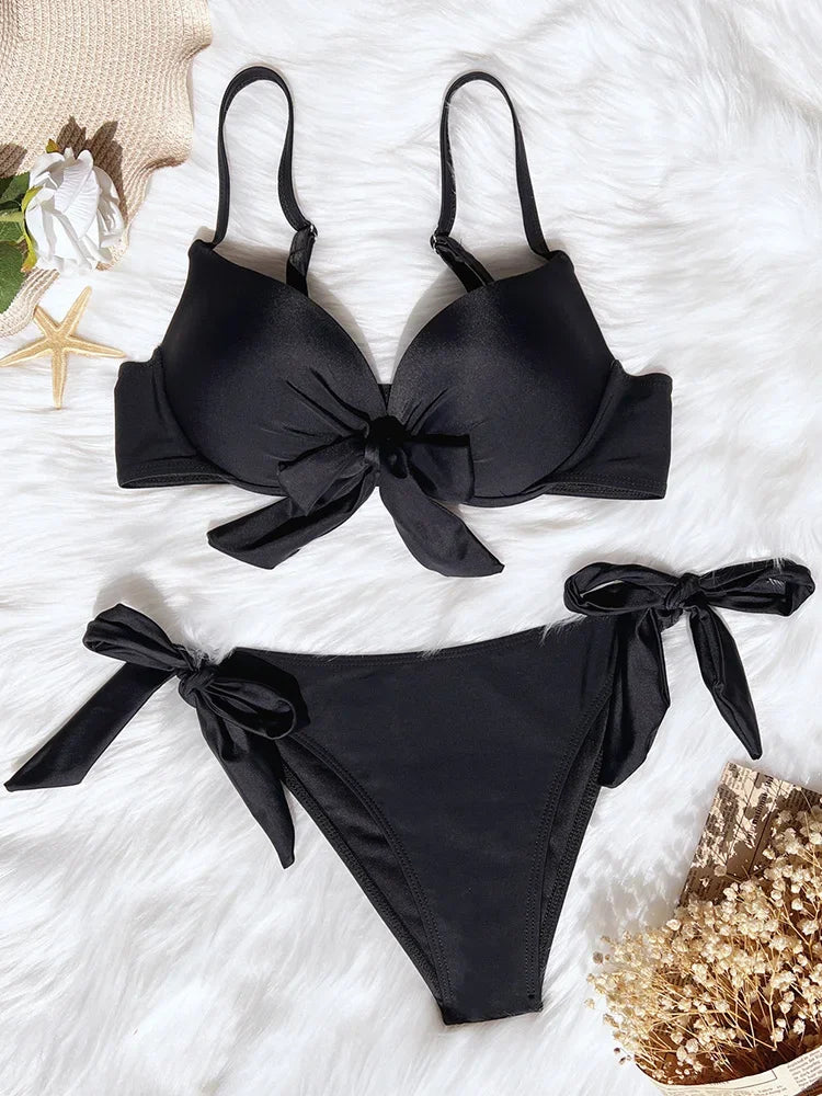 Sexy Knotted Underwired Bra Cup Bikini