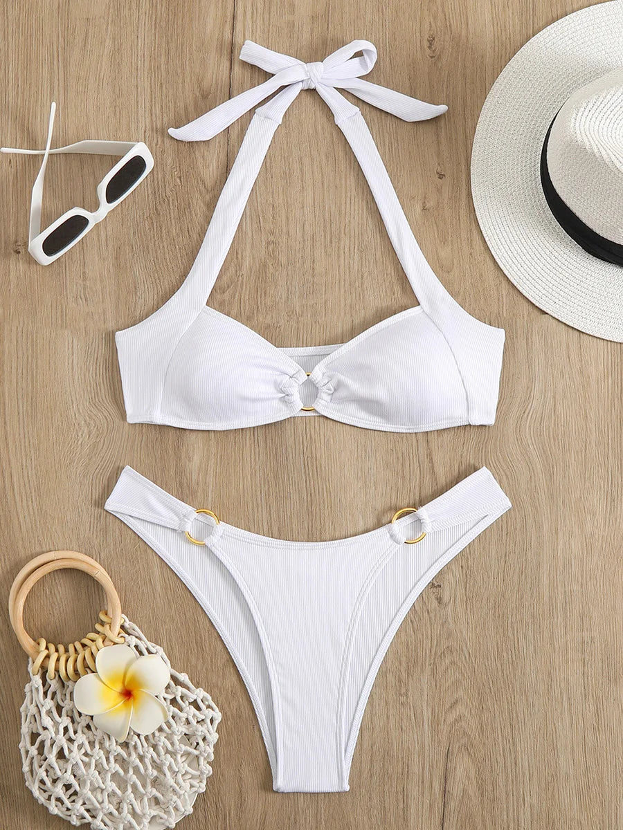 S - XL Halter Metal Rings Bikini