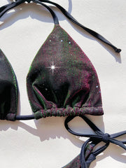 Sexy Shiny Gradient Purple Halter Strappy Bikini