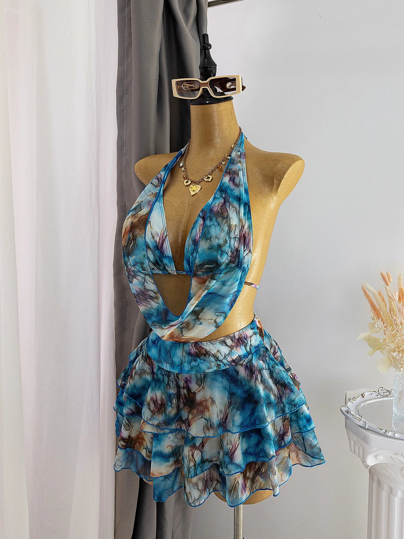 Vintage Blue Tie Dye Gradient Bikini Set