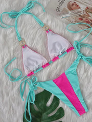 Splicing Halter Jewelled Diamond Bikini
