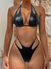S - XL PU Faux Leather Scrunch Butt Bikini