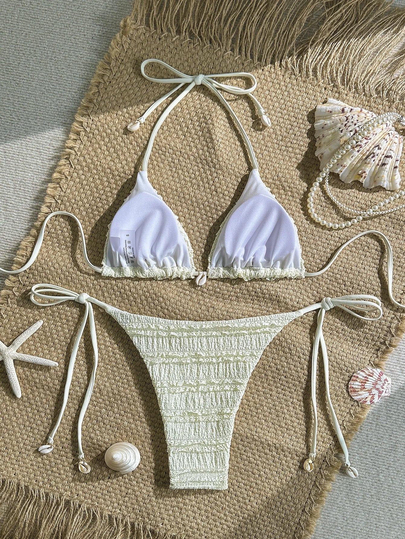 Sexy Beige Pleate Micro Bikini