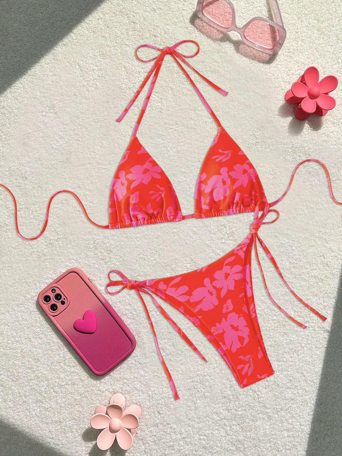 Sexy Red Floral Print Bikini