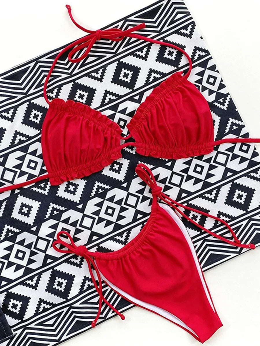Pleated Ruched Ruffled Frill Bikini