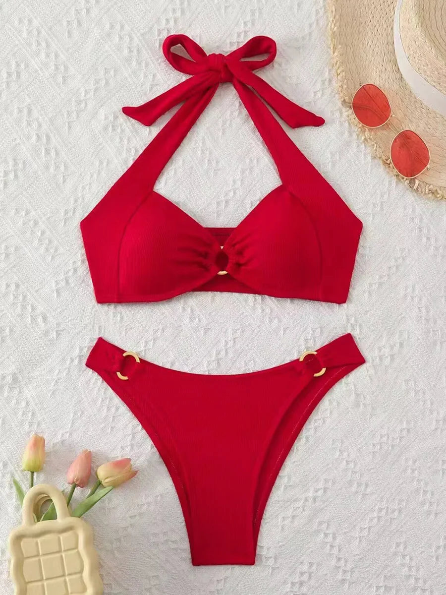 S - XL Halter Metal Rings Bikini