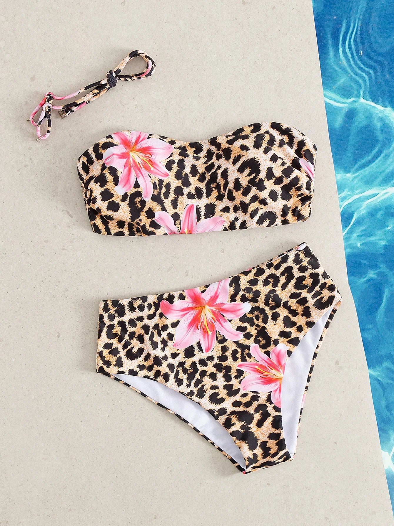 Pink Floral Leopard Print Push Up 2 Piece Swimsuit