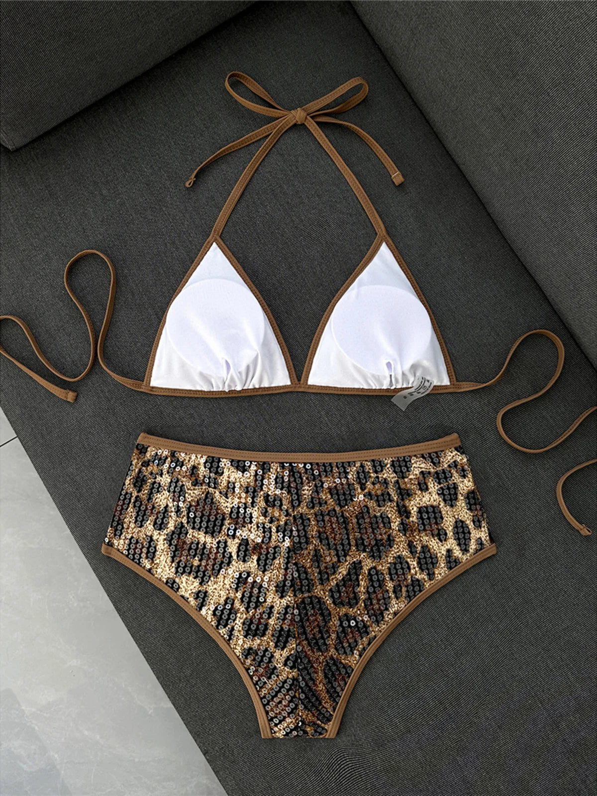 Sexy Leopard Printed Halter Sequins Bikini