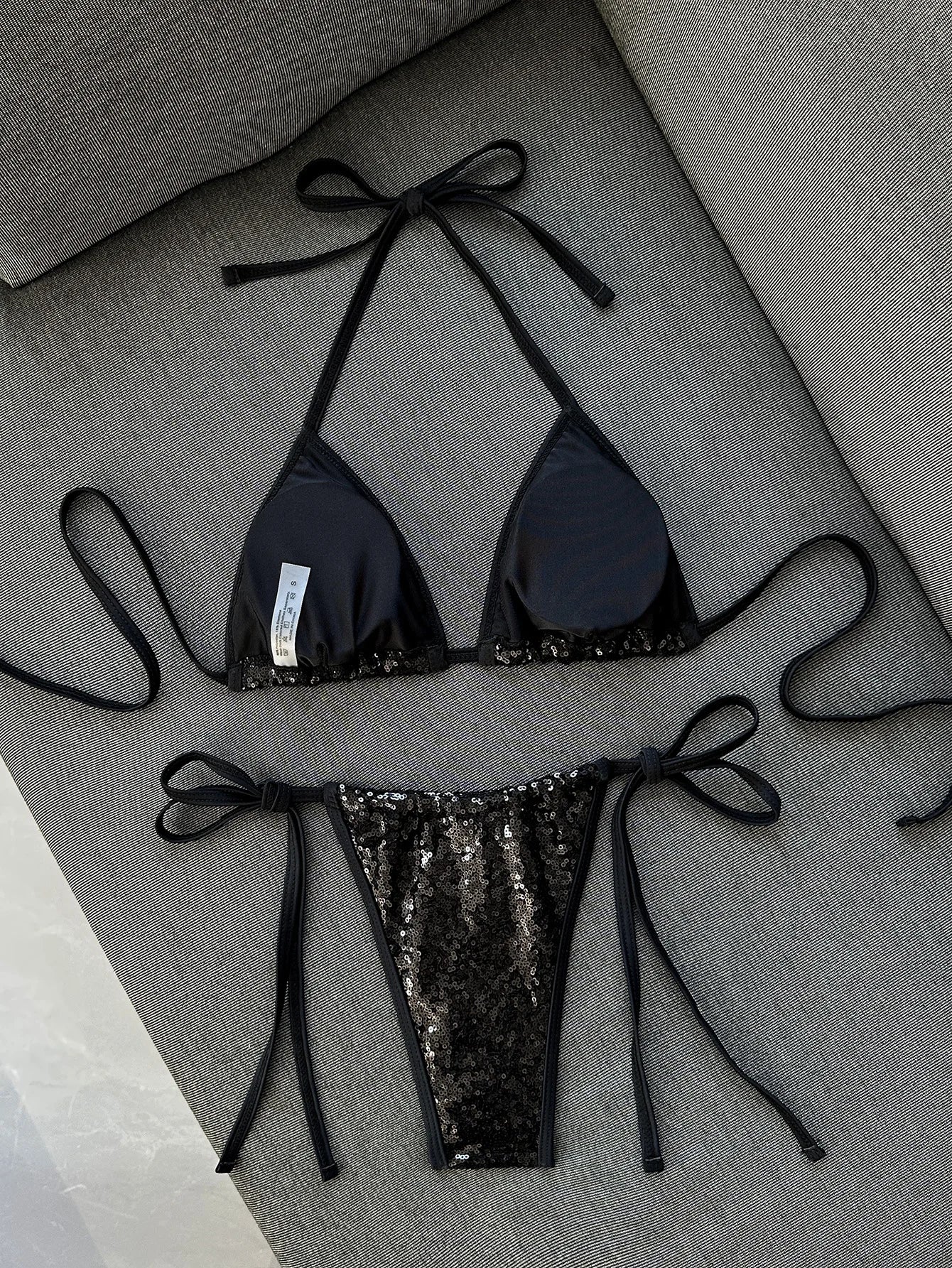 Shiny Sequin Black Pink Micro Bikini